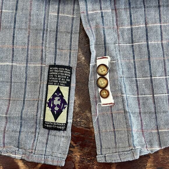 Territory Ahead Linen Cotton Button Up Shirt M Gray Short Sleeve Plaid Summer - Picture 7 of 8